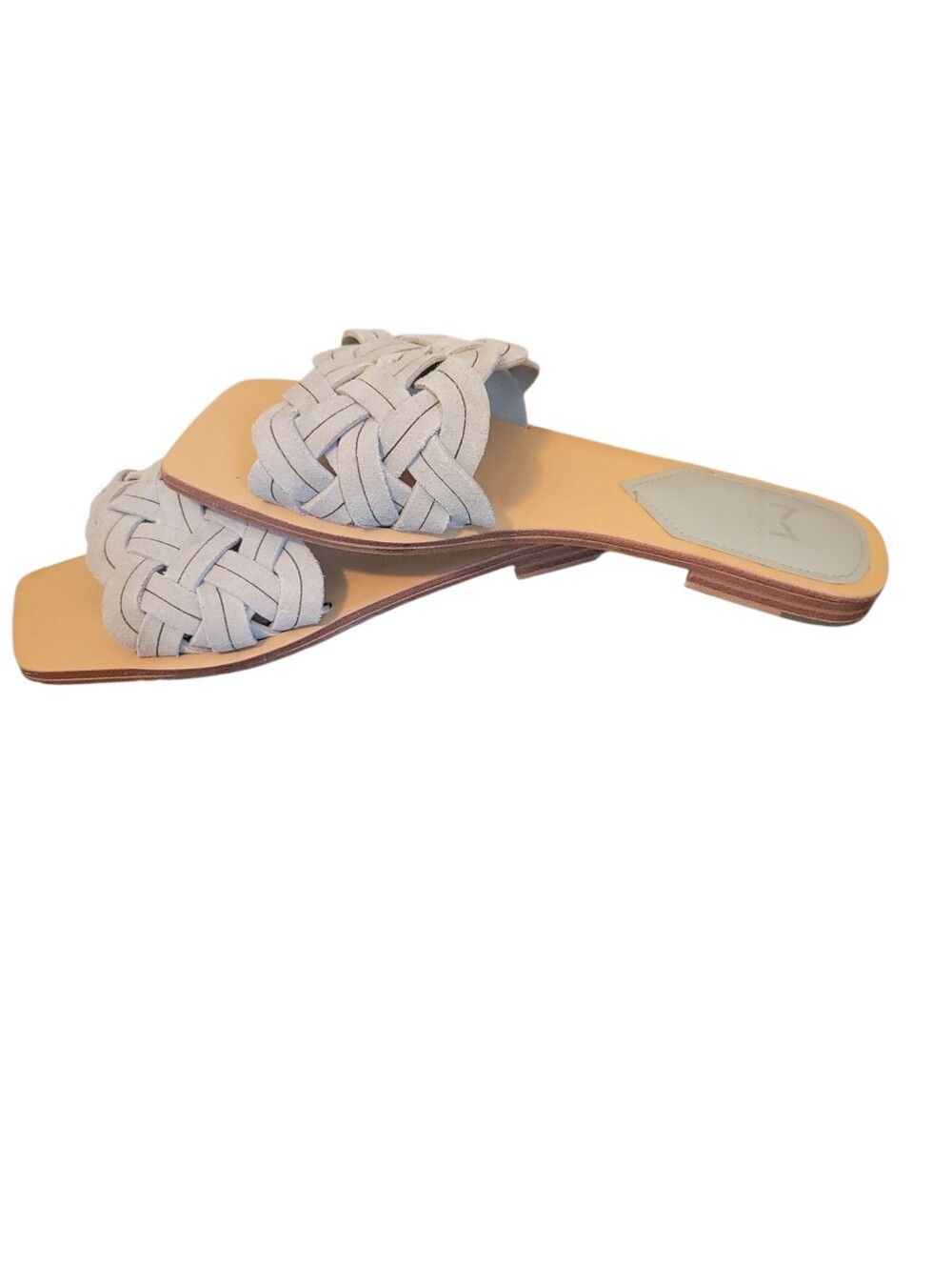 Marc Fisher Woven Suede Slide Sandals Gray Square Toe Minimalist Chic 6.5M - Picture 4 of 7